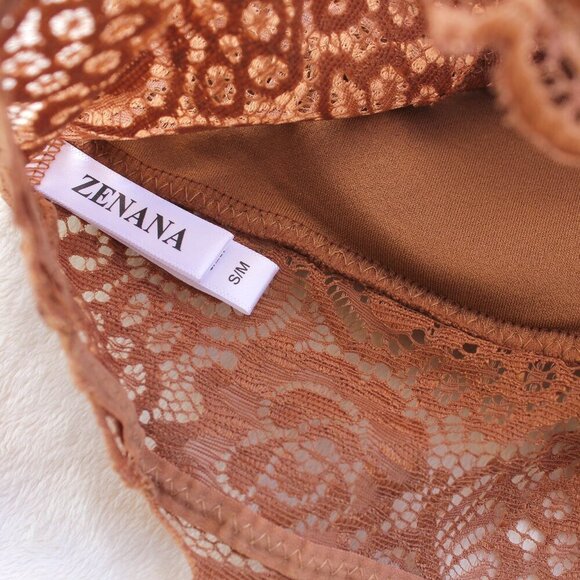 Zenana Camel Brown Seamless Stretch Lace  Bralette w/Removable Pads Bra Top S/M - Picture 13 of 16